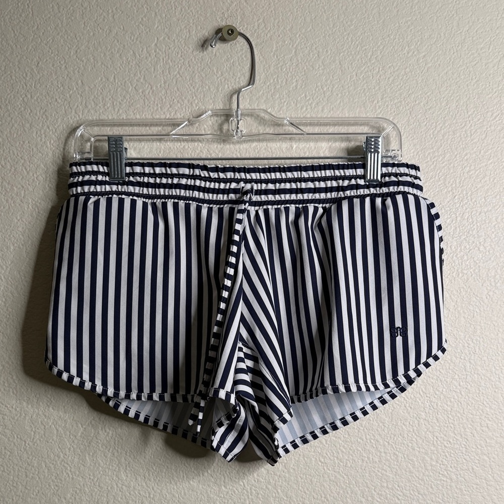 Albion Fit sprinter blue striped swim shorts women’s medium EUC
